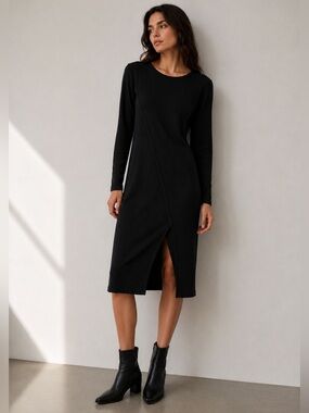 Riva Black Knit Women's Long-Sleeve Midi Dress  Size S